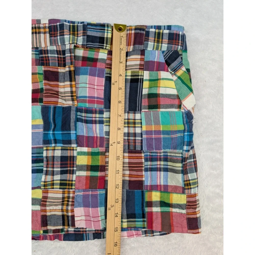 J.Crew Mini Skirt 12 Patchwork Plaid Madras Navy Multicolor Cotton Pocket - Picture 7 of 10